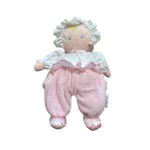 Eden Baby Doll Plush Blonde Hair Pink Polka Dot White Terrycloth Rattles Crinkle